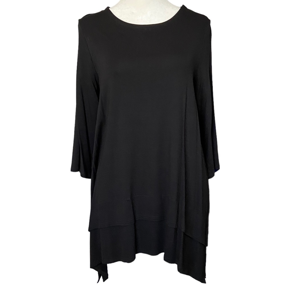 Eileen Fisher Shark Bite Hem Jersey Top Black Petite M